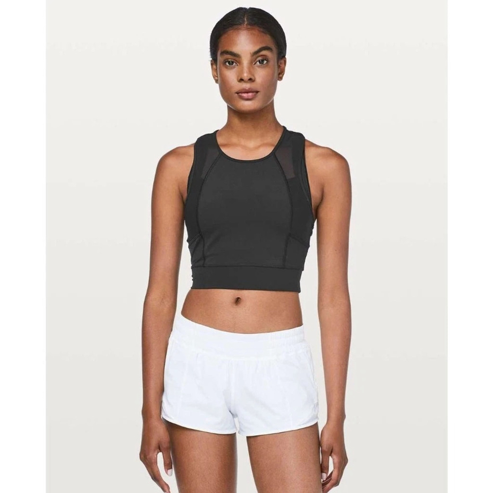 Lululemon Laser Speed Train Tank Top Cropped Black Sleeveless Mesh Size 4